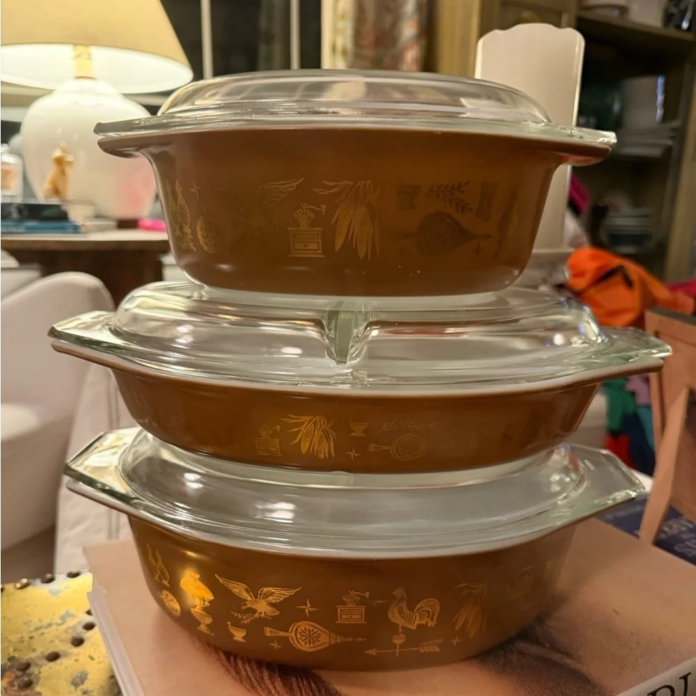 Vintage Pyrex Early American Heritage 6 piece set- 3 casserole *pristine